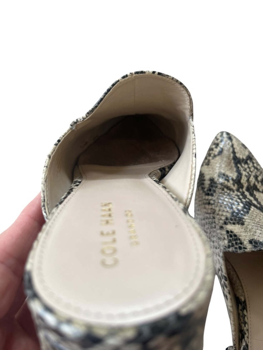 Cole Haan Piper Cream Roccia Snake Print Leather Slip-On Loafer Mules Flats SZ 8 - Picture 7 of 11